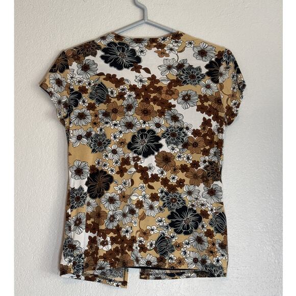 Y2K Brown Black Boho Chic Retro Floral Layered Top Womens Medium Indie Sleaze - Picture 4 of 8